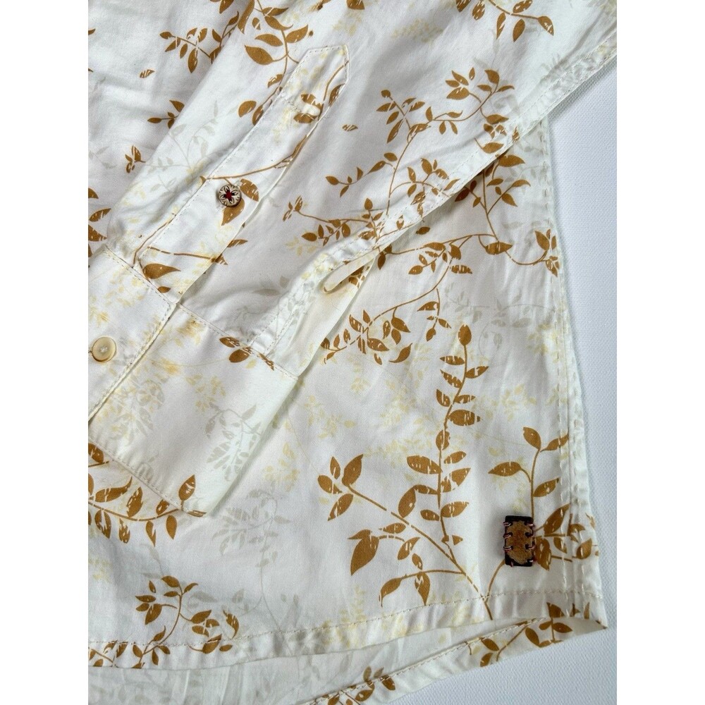 Zenfari Unique Cream Beige Cotton Leaf Print Button Up Shirt Mens Size L - Picture 8 of 13